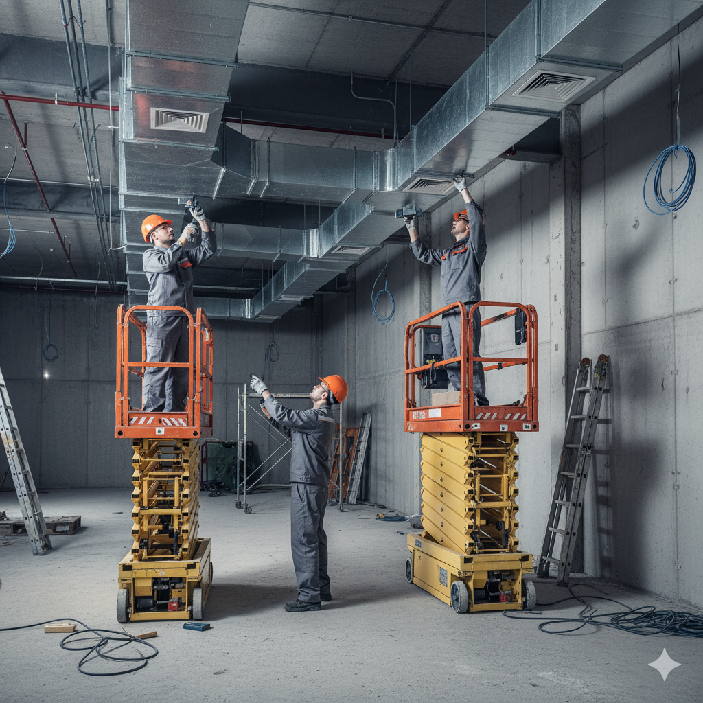 Montage-Team bei der Installation einer Lüftungsanlage